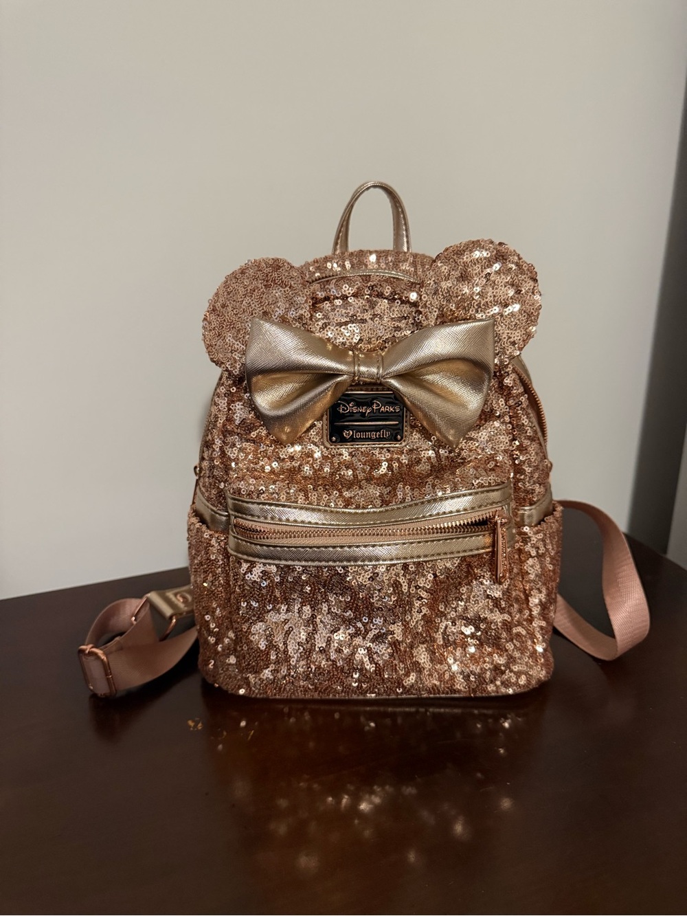 Loungefly Rose Gold Sequin Mini Backpack with Bow